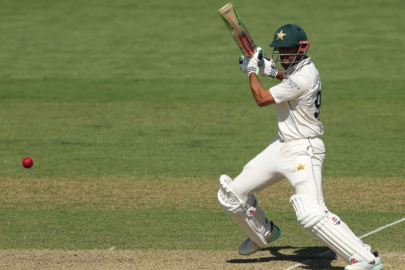 Pakistan skipper Shan Masood on his way to an unbeaten 156 at Manuka Oval on Wednesday.