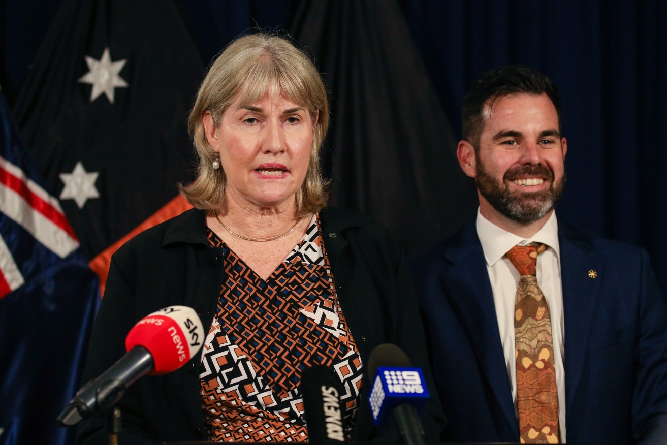 New Northern Territory Chief Minister Eva Lawler and her deputy, Chansey Paech, after Thursday's ceremony.