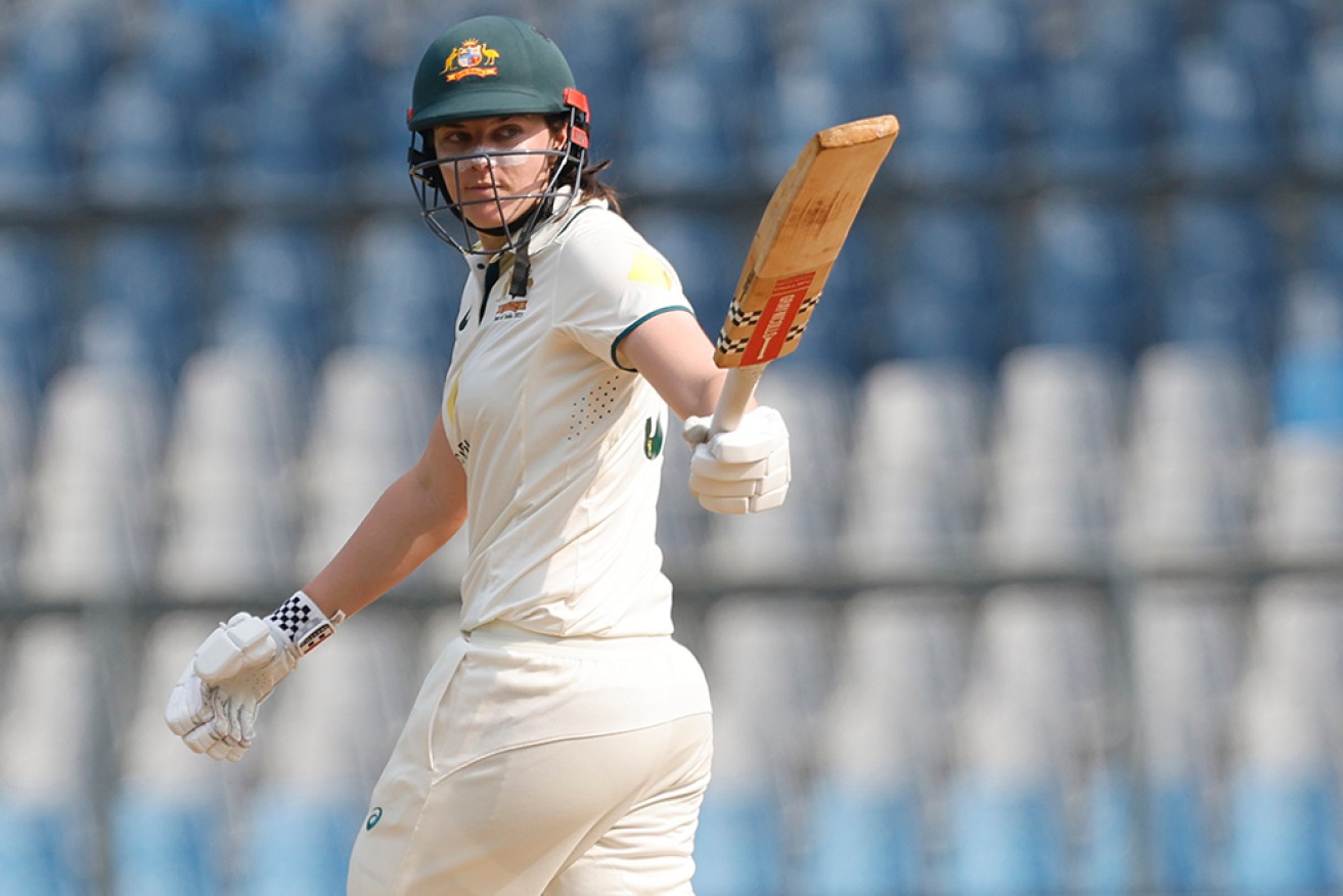 Tahlia McGrath celebrates her 50 on day one of the women's Test match at Wankhede Stadium on Thursday.