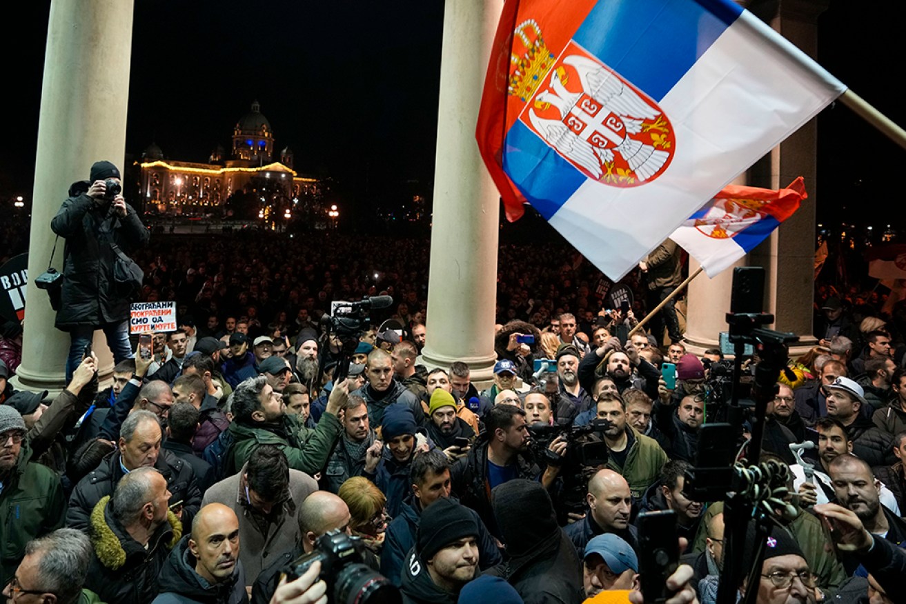 Serbian opposition supporters protested in Belgrade over voting irregulairities. 