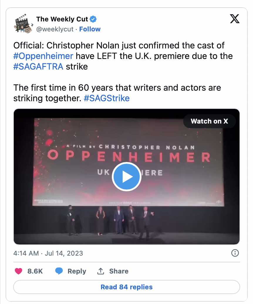 Oppenheimer SAGAFTRA strike tweet