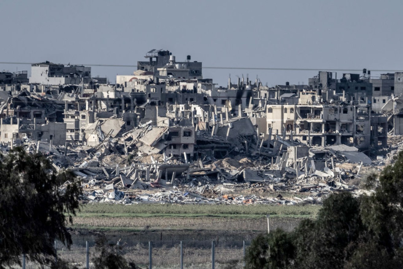 A ruined residential area in Gaza viewed from Israel.
