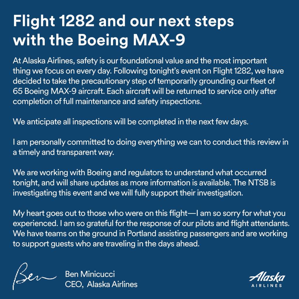 pictured is Alaska Airlines statement