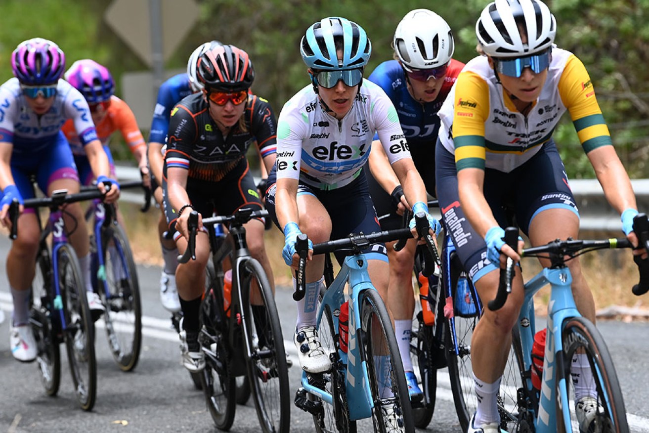 Australian Amanda Spratt leads the climb in the 2023 Tour Down Under.  