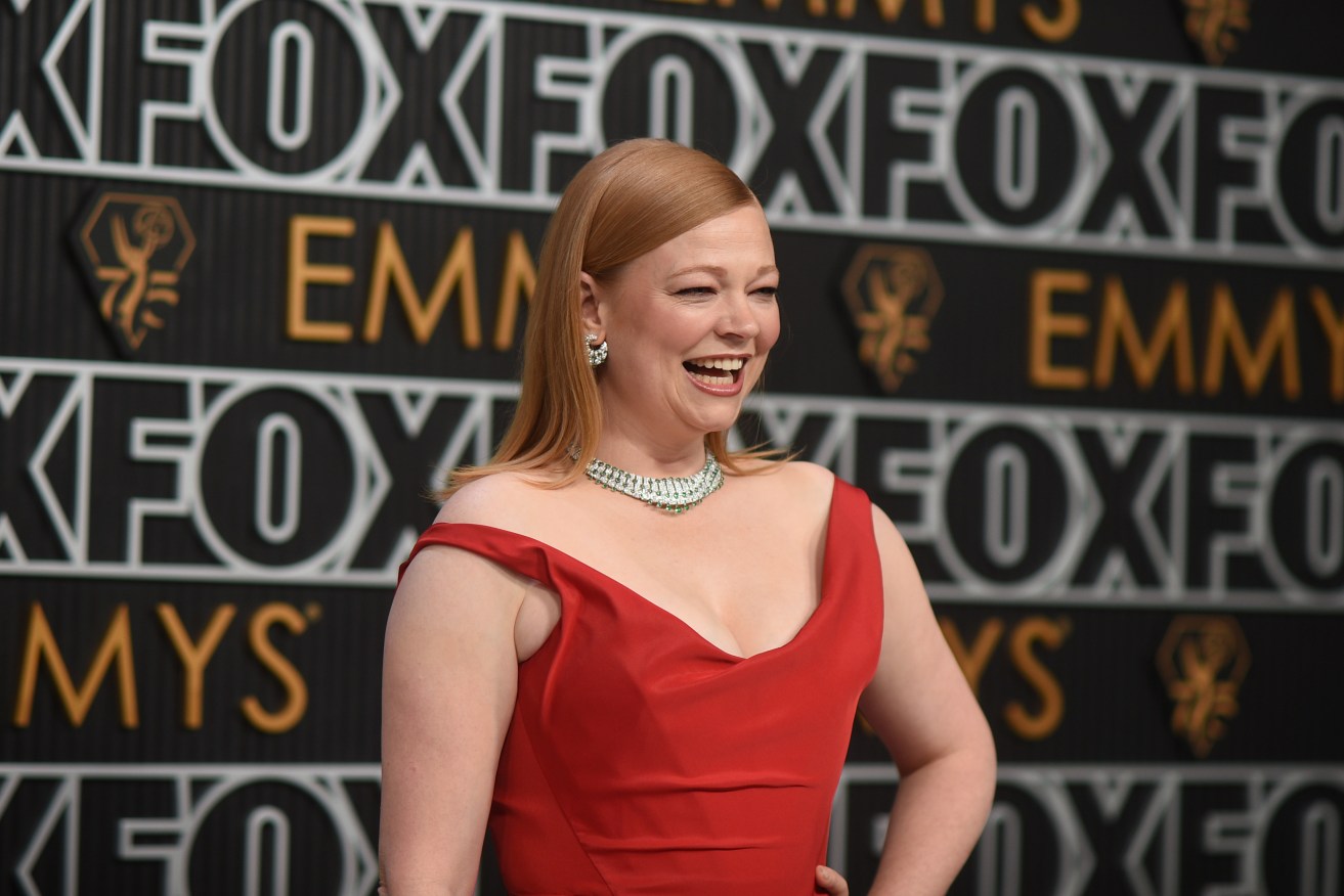 Australian actor Sarah Snook arrives at the Emmys ceremony.