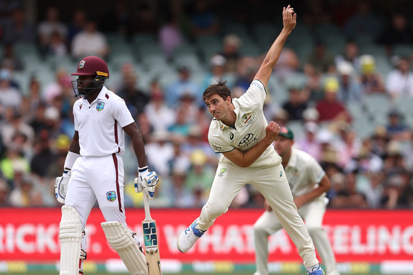 Pat Cummins has helped Australia to a position of strength on day one of the first Test against West Indies in Adelaide. 