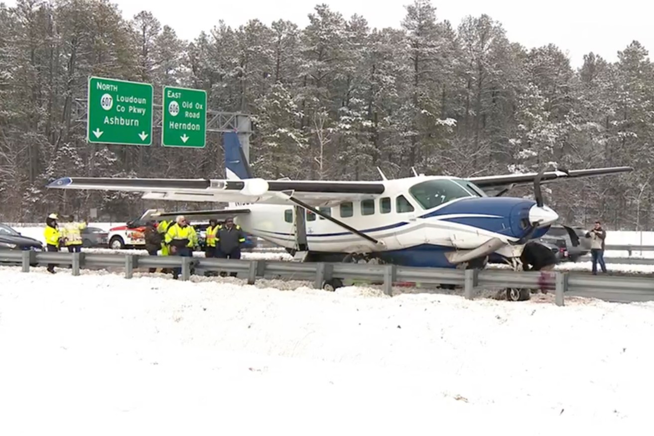 Motorists thought they had only ice and snow to deal with until this plane touched down out of the blue.