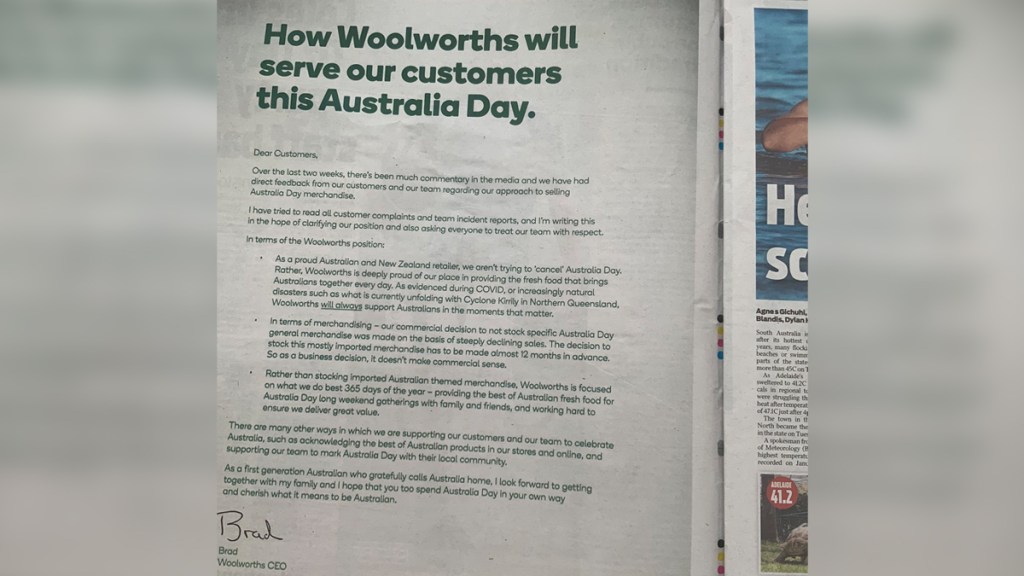 woolworths australia day