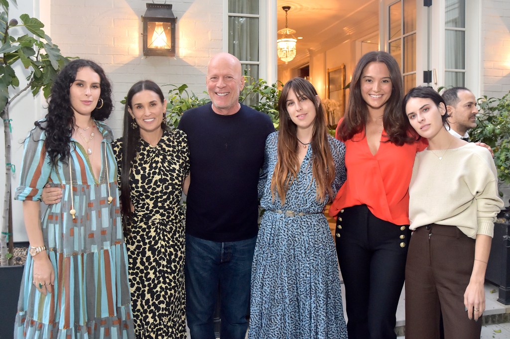 Rumer Willis, Demi Moore, Bruce Willis, Scout Willis, Emma Heming Willis and Tallulah Willis attend Demi Moore's 'Inside Out' Book Party