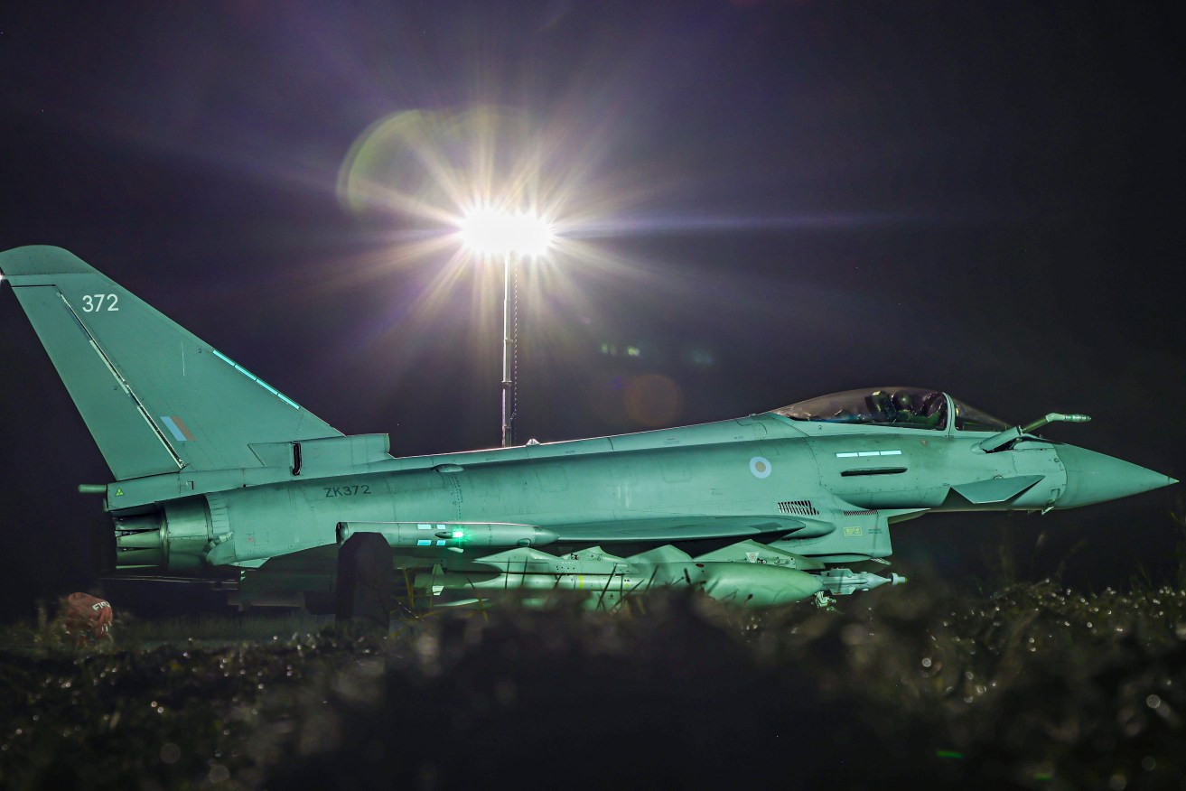 A RAF Typhoon returns to base after another strike in Yemen.