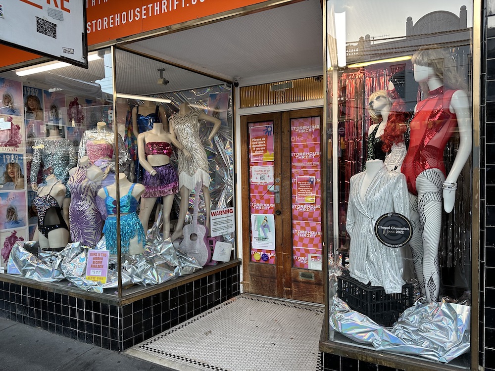 pictured is an op shop with Taylor Swift inspired outfits