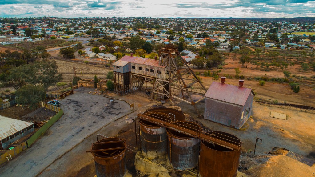 Drone shot of Broken Hill Old Mine Site New South Wales Australia