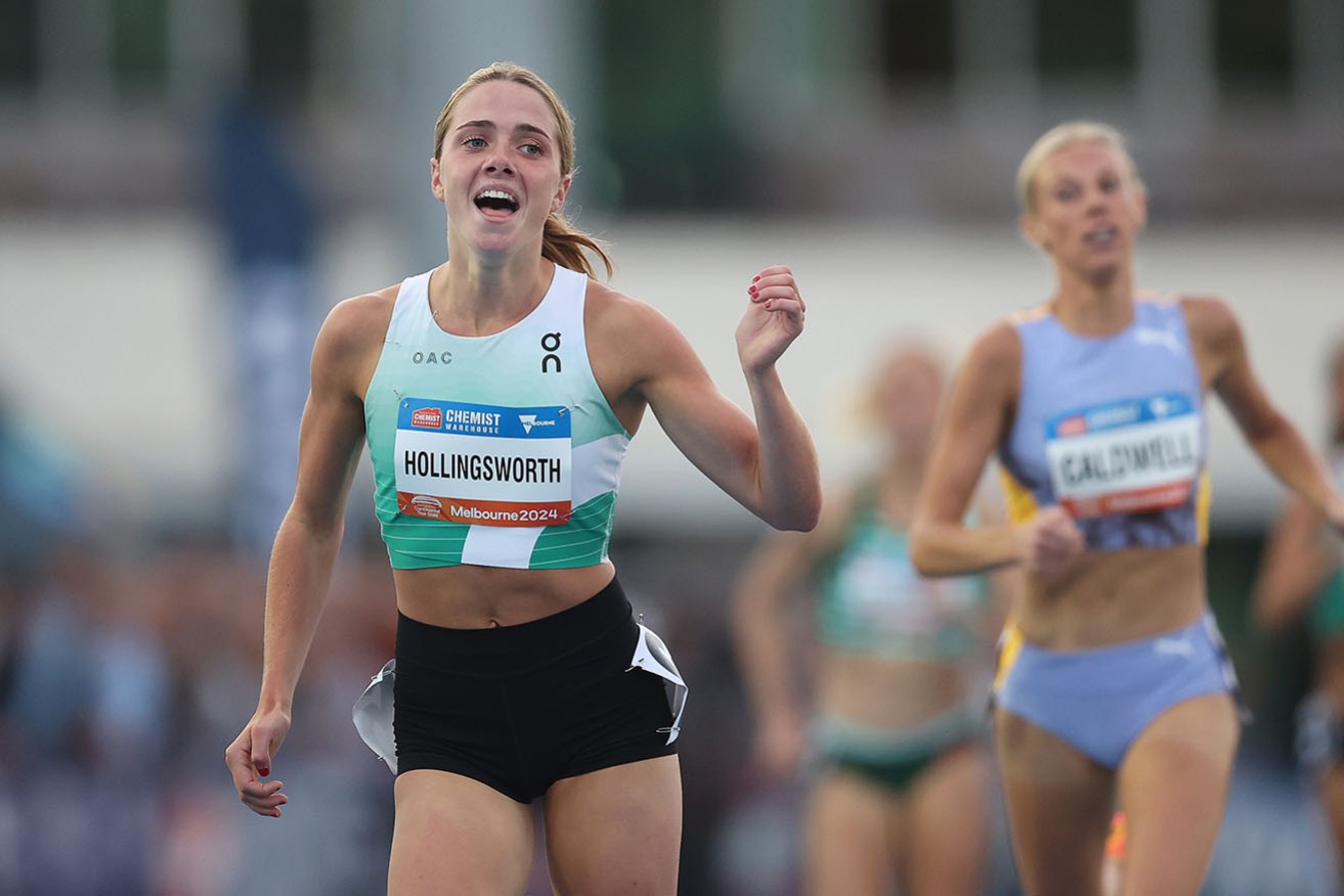 Claudia Hollingsworth claimed a thrilling win in the women’s 800m at the Maurie Plant Meet on Thursday night. 