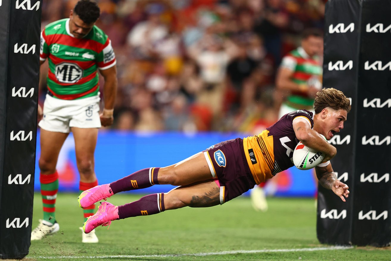 Reece Walsh scored two tries for the Broncos in their 28-18 NRL win over South Sydney. 