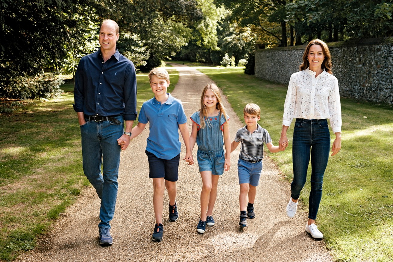 William and Kate and their children George, Charlotte and Louis in Norfolk in late 2022.  