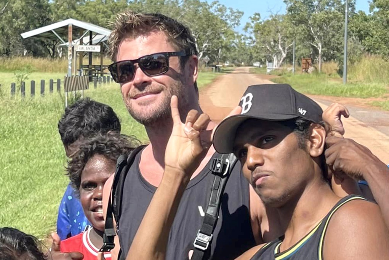 Chris Hemsworth with adoring fans at Wulgurr School in the NT on Thursday.