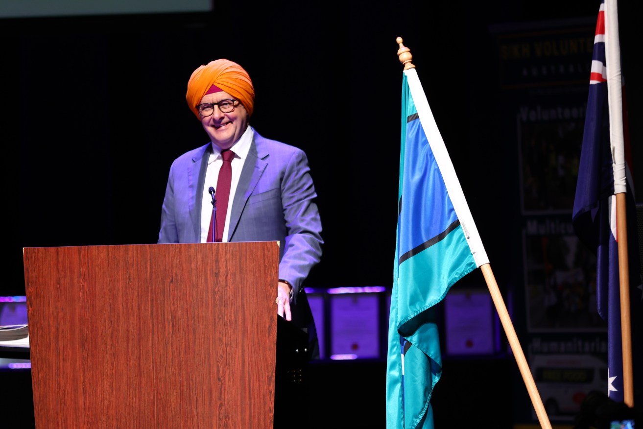 Anthony Albanese donned a traditional turban at celebrations for the Sikh spring festival Vaisakhi.