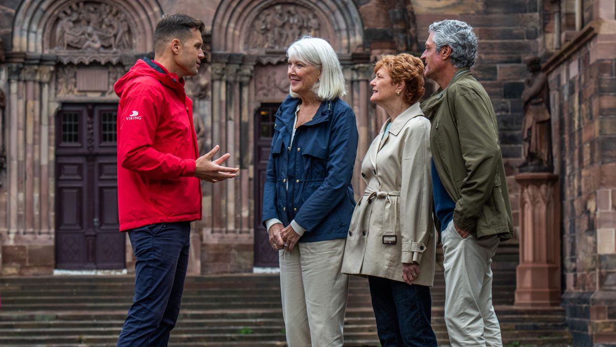 Group being guided past cathedral in Strasbourg