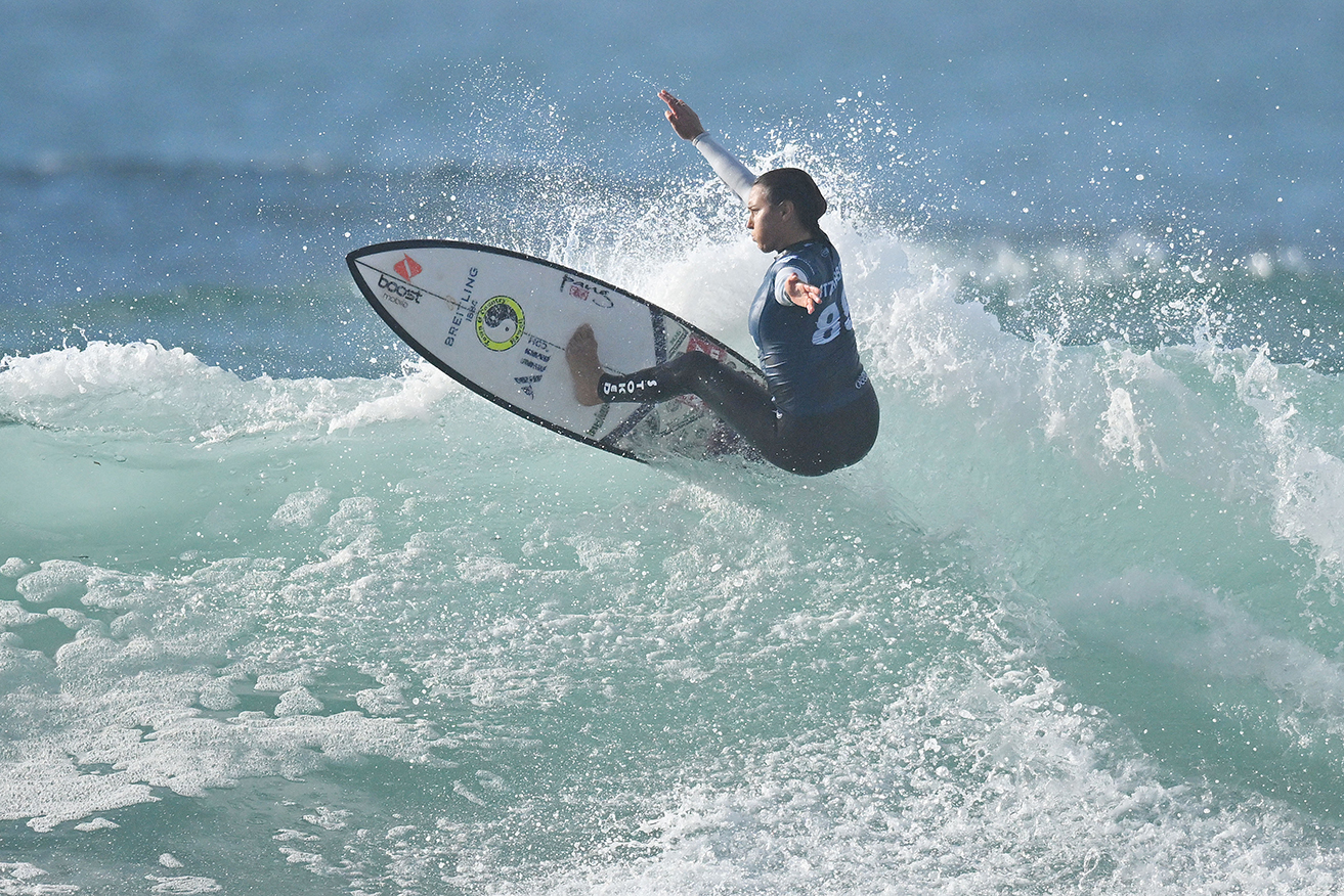 Sally Fitzgibbons, pictured on March 27, has kept alive her WSL championship tour season for now. 