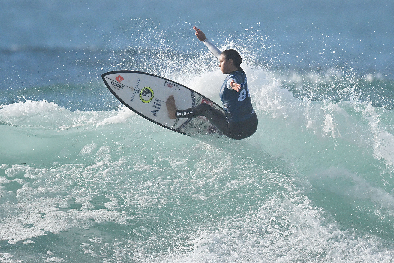 Sally Fitzgibbons, pictured on March 27, has kept alive her WSL championship tour season for now.