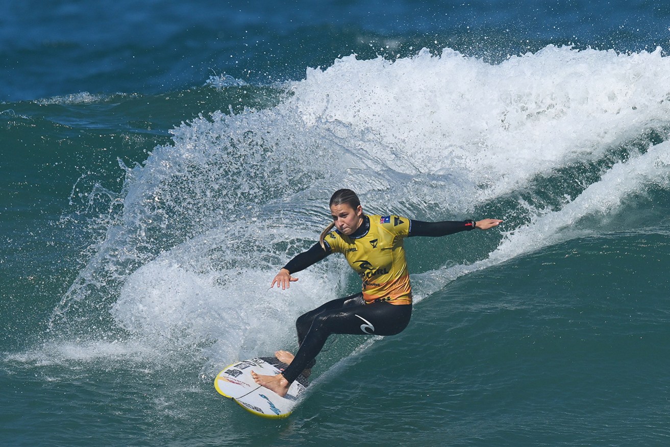 Molly Picklum, pictured at Bells Beach in March,  found a late winning wave to reach the Margaret River Pro quarter-finals. 