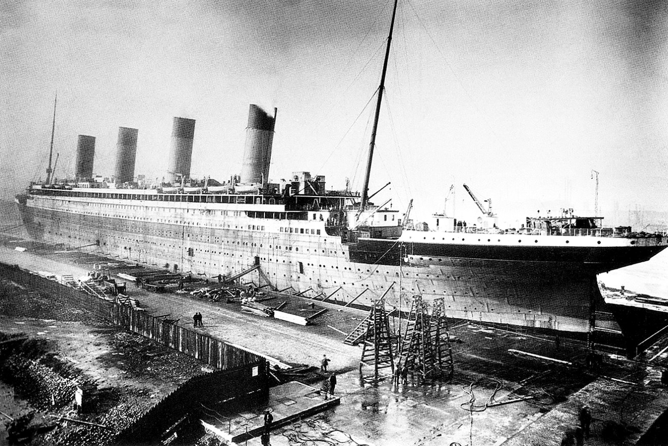 The Titanic, under construction in Belfast in 1911-1912.