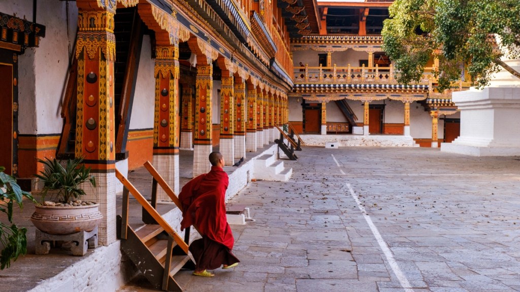 Monk at Punakha Dzong Monastery Bhutan
