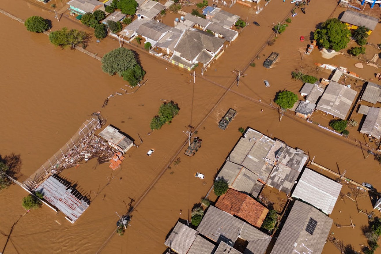 Aerial view of floods in Eldorado do Sul, Rio Grande do Sul state. 
