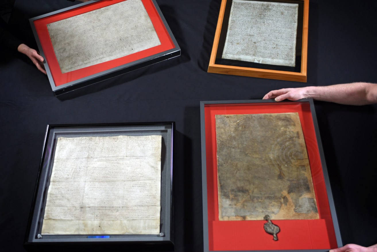 The four surviving documents of the Magna Carta at the British Library in London.