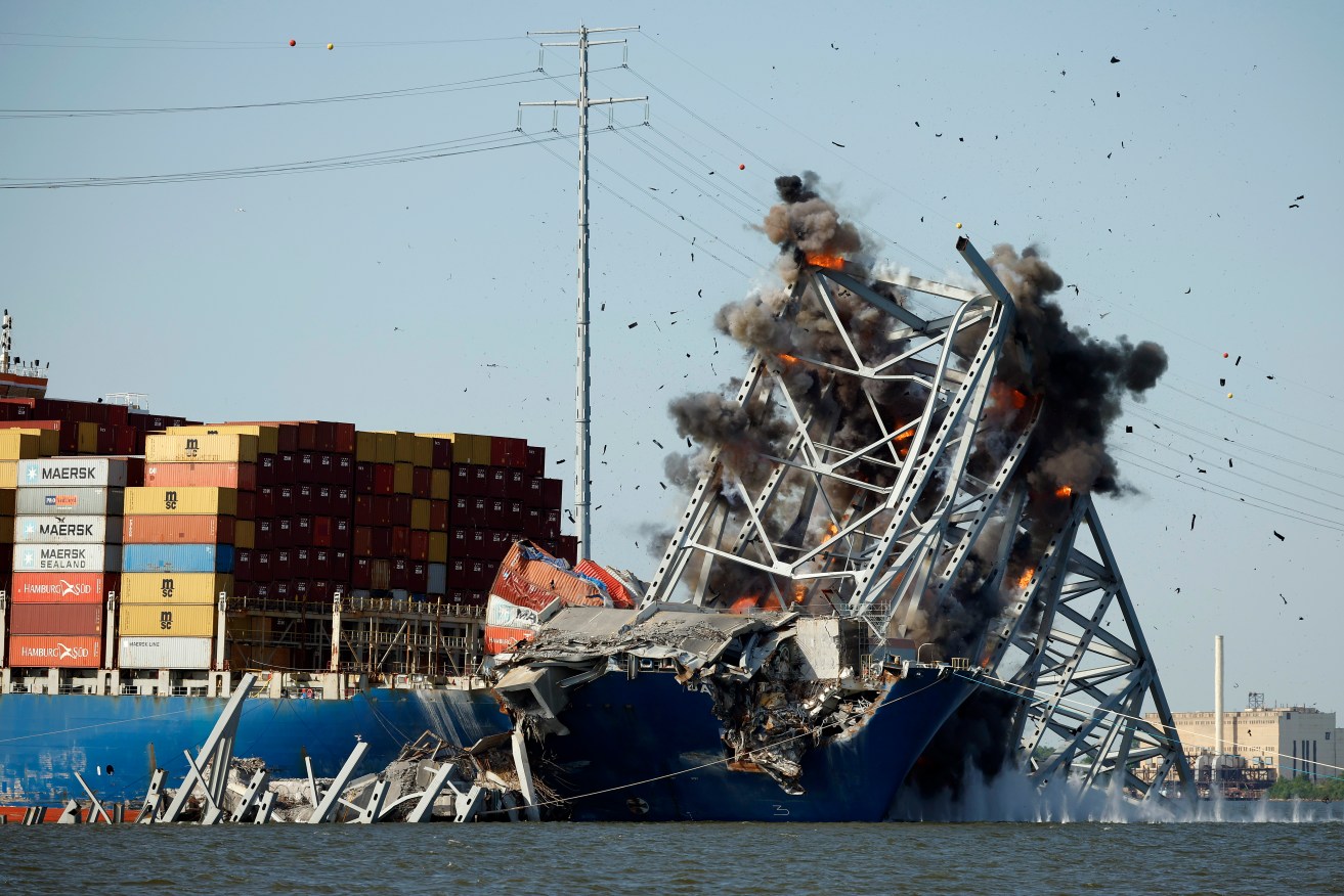 Collapsed Baltimore bridge blasted into pieces