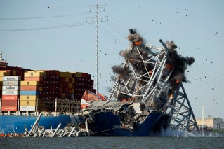 Collapsed Baltimore bridge blasted into pieces