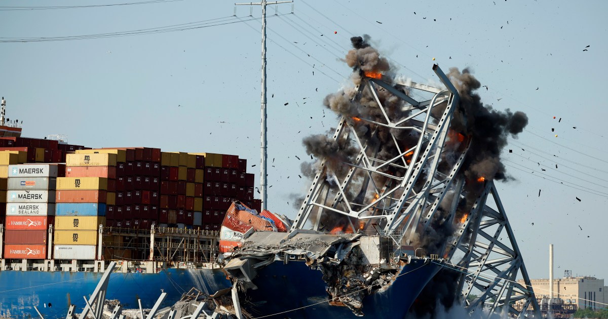 Collapsed Baltimore bridge blasted into pieces