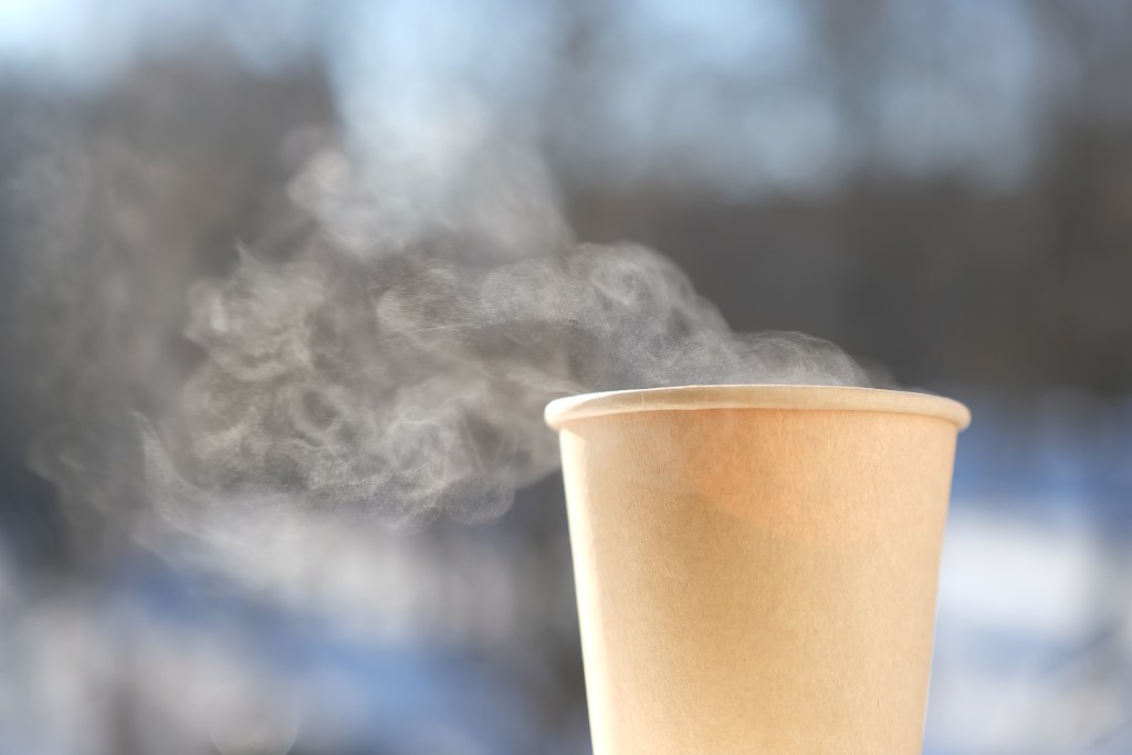 pictured is a Disposable paper cup.