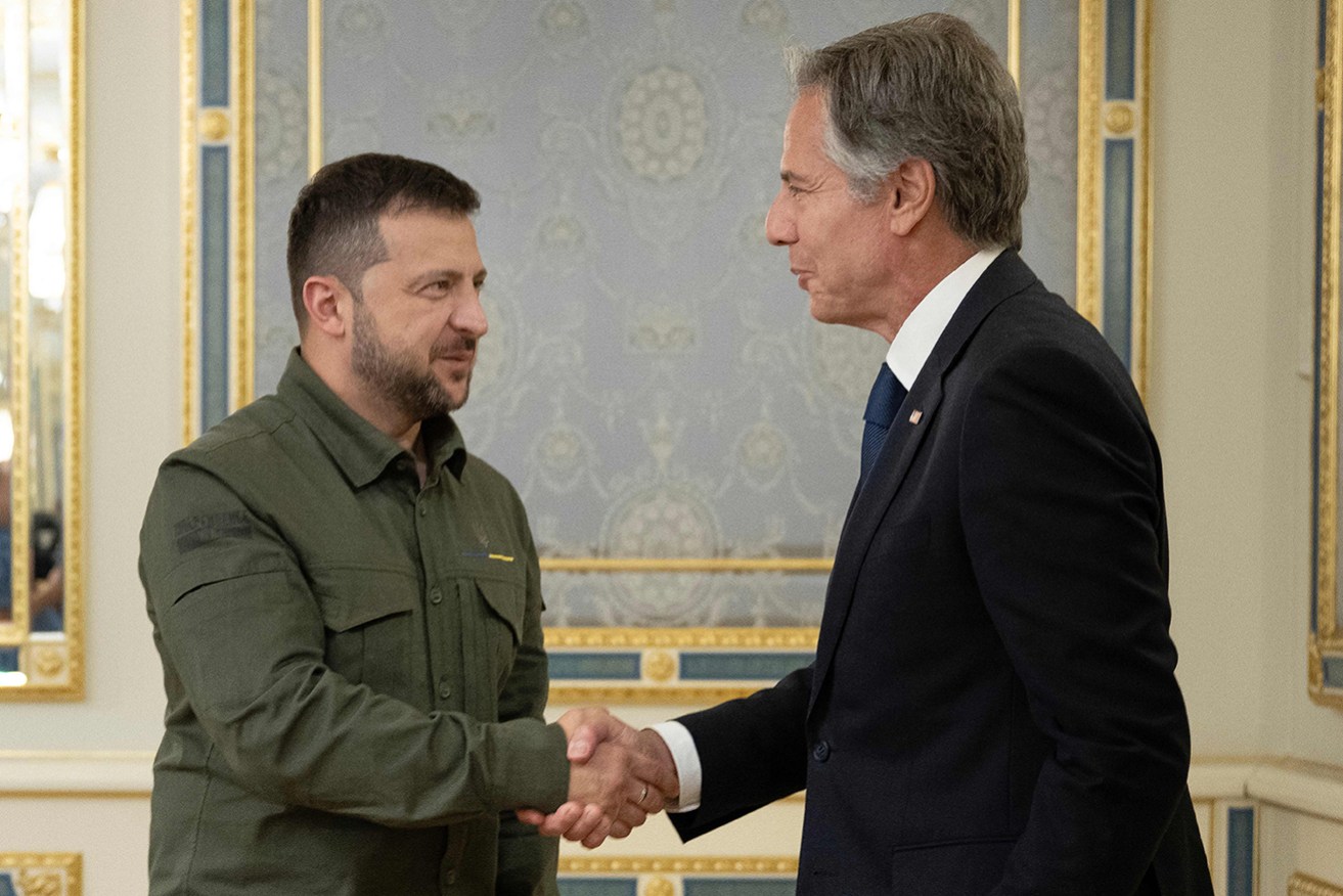 President Volodymyr Zelensky thanked the US for aid during a visit by top diplomat Antony Blinken.