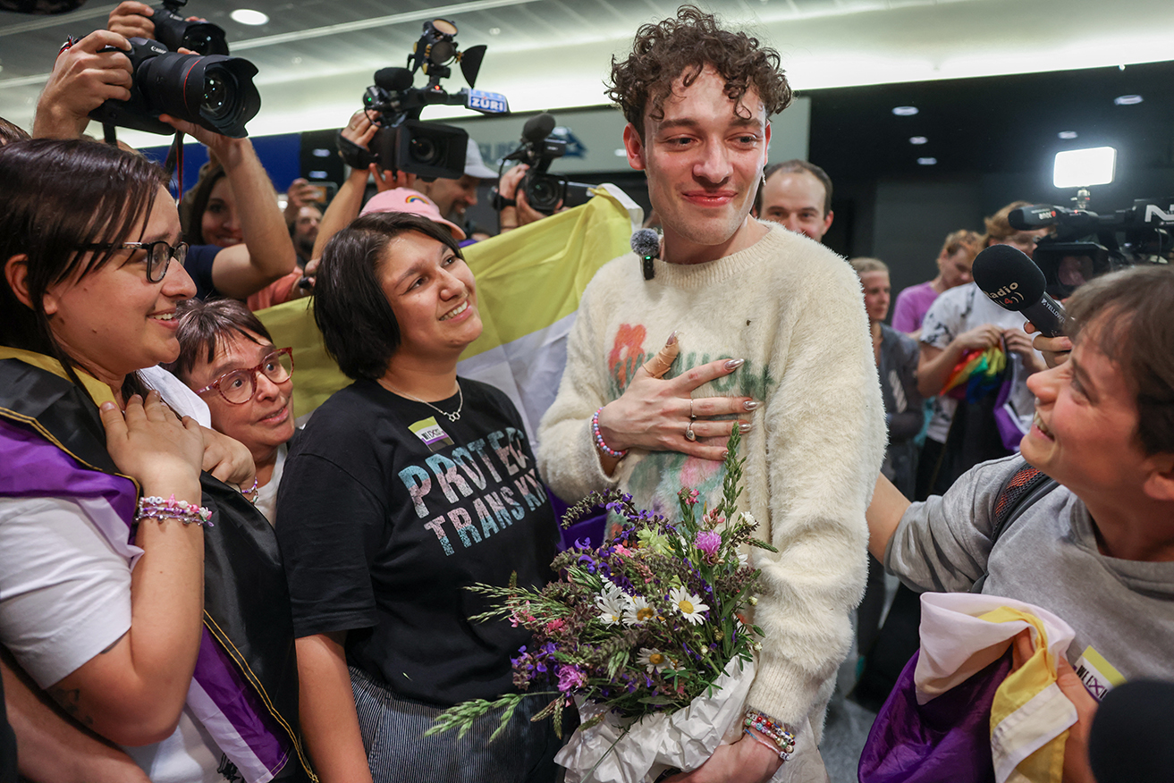 Swiss singer Nemo arrives in Zurich after winning the final of the 68th Eurovision Song Contest.