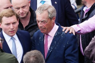 Farage doused with drink at campaign launch