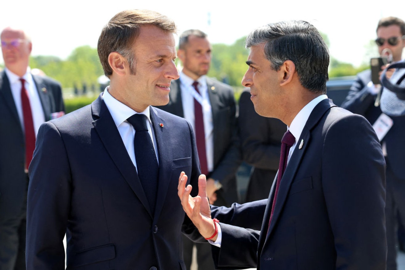France's President Emmanuel Macron and UK Prime Minister Rishi Sunak at the D-Day commemoration.