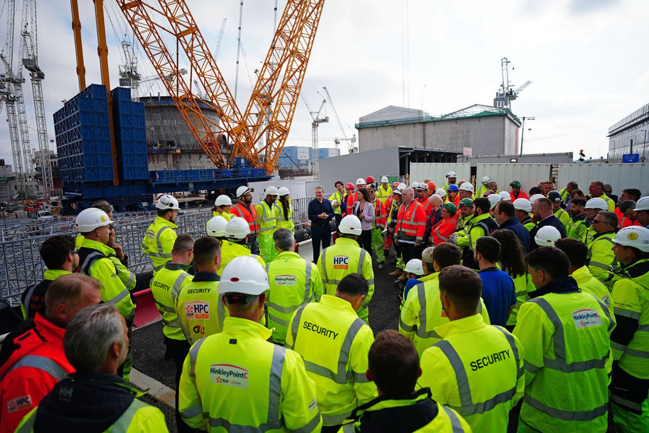 Sir Keir Starmer speaks to workers at the Hinkley Point nuclear power station in Somerset in June 2023.  