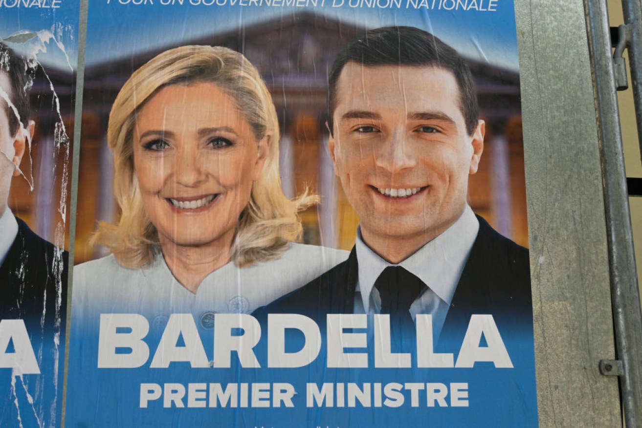 Poster of the Rassemblement National party, with Marine Le Pen and Jordan Bardella on it.