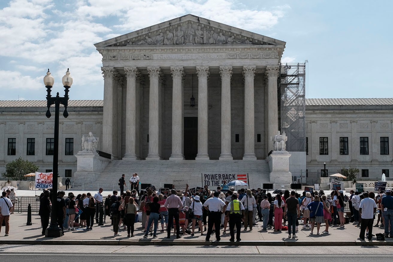 Demonstrators gather outside the US Supreme Court before opinions were issued.