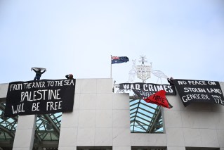 Pro-Palestine activists scale Parliament House