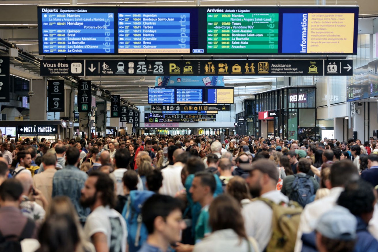 Passengers at the Gare Montparnasse train station in Paris as trains were delayed.