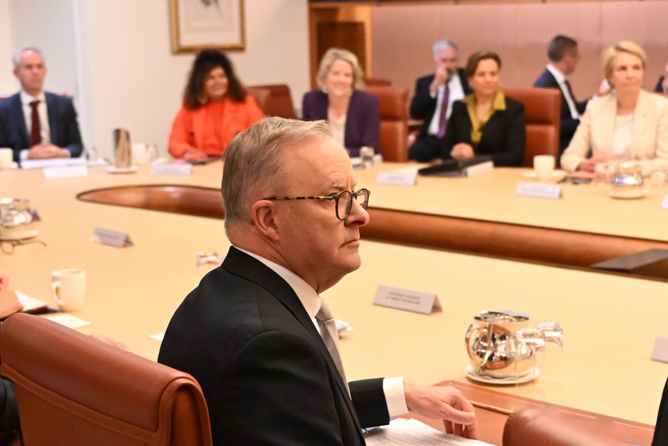 Prime Minister Anthony Albanese addresses his ministers at Parliament House on Monday.