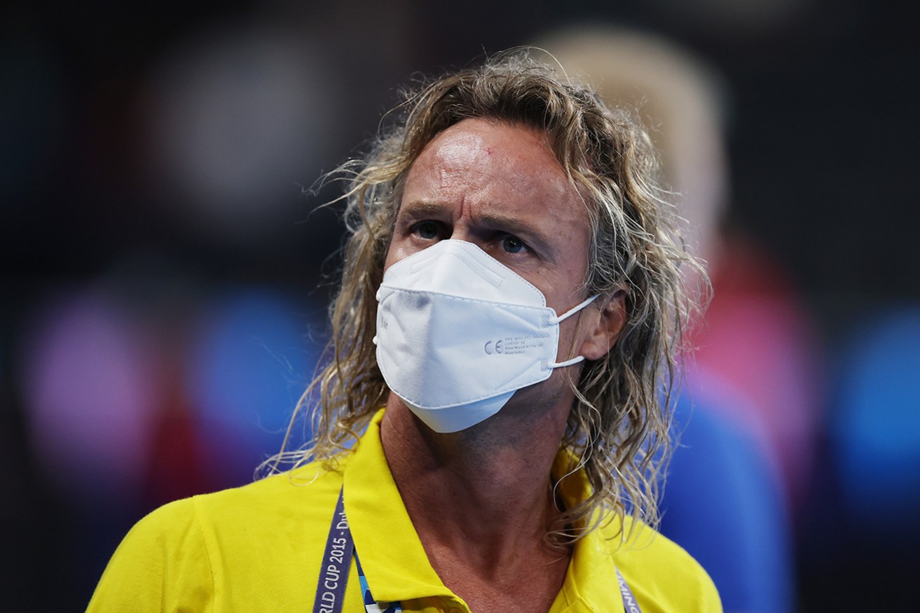 Australian swim coach Dean Boxall was wearing a mask at the Paris pool.