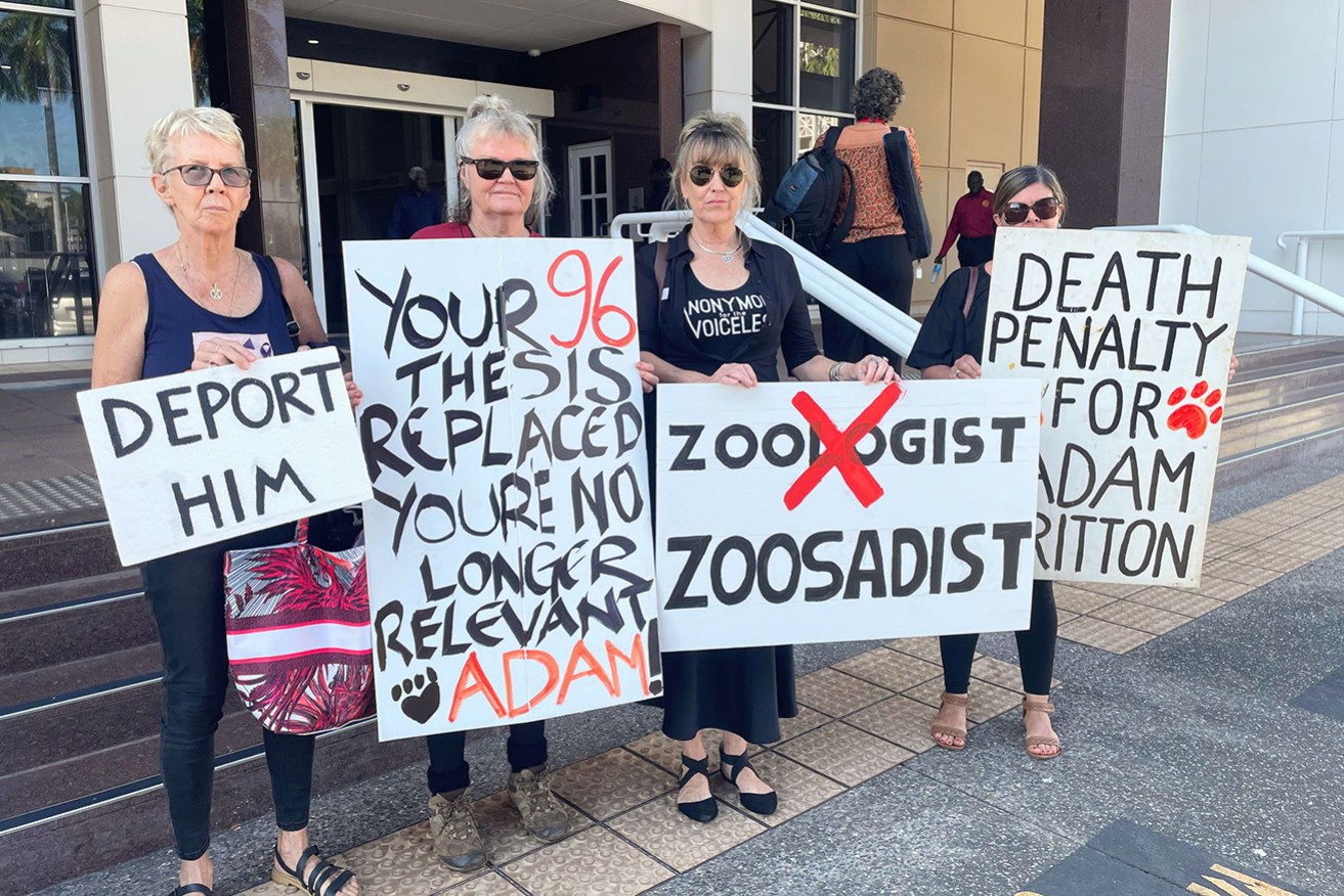 Animal advocates demonstrated outside court, demanding the death penalty for Adam Britton.