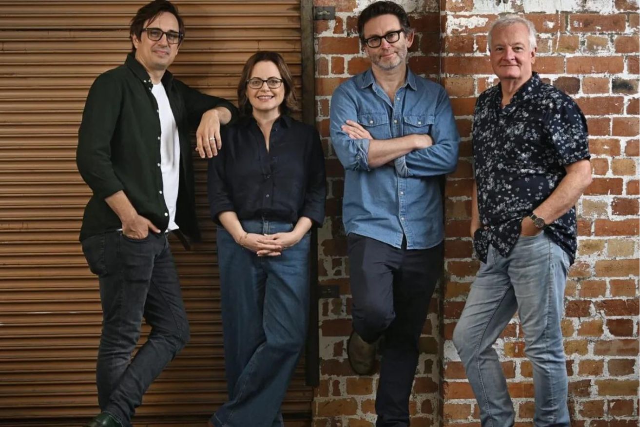 Author Trent Dalton and his wife Fiona Franzmann, with <i>Love Stories</i> director Sam Strong and writer Tim McGarry.