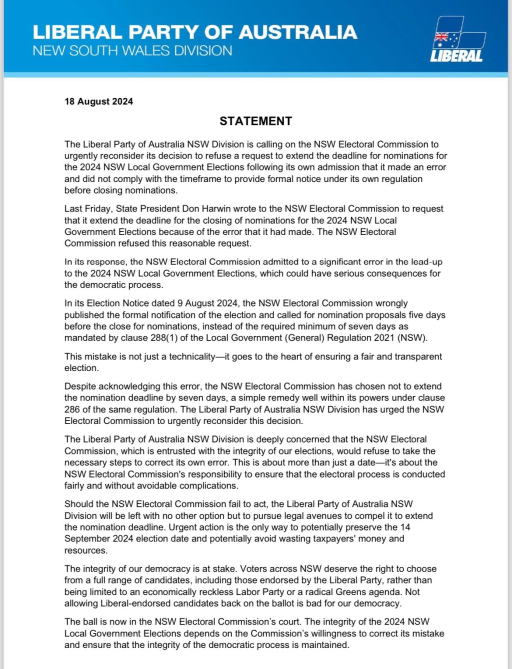liberal nsw elections