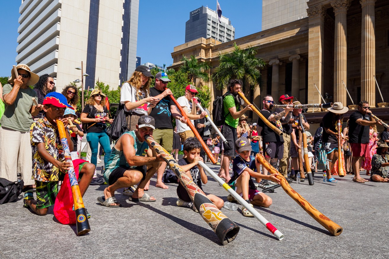 A record for didgeridoo and clapstick players was broken in Brisbane on Sunday.