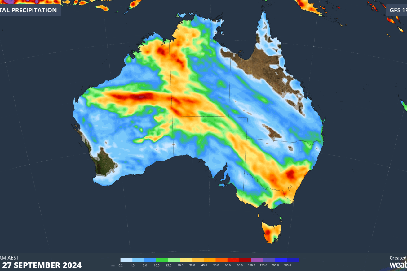 Accumulated seven-day rain forecast starting Friday 20 September.