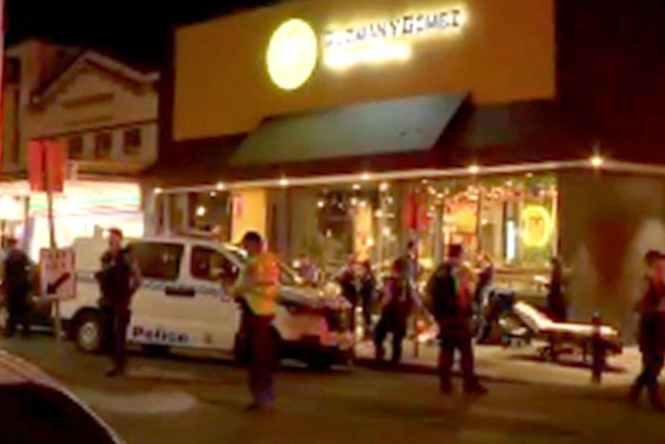 The scene on busy Marrickville Road after Monday's fatal stabbing.